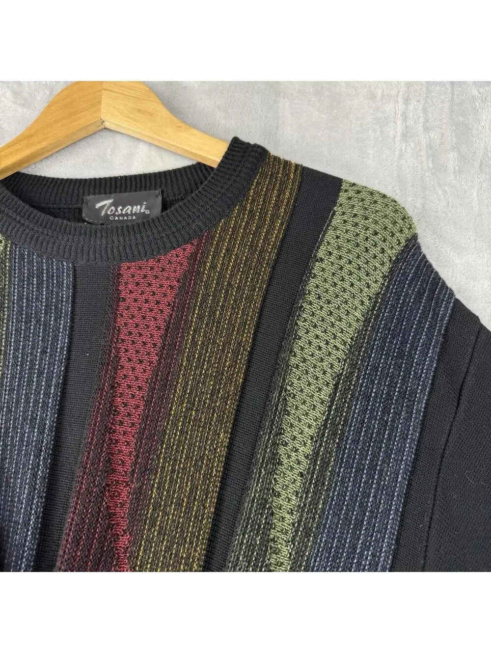 Vintage Tosani Canada Made Coogi Style Knit Sweater Multicolor Textured Men Sz M - Picture 7 of 7